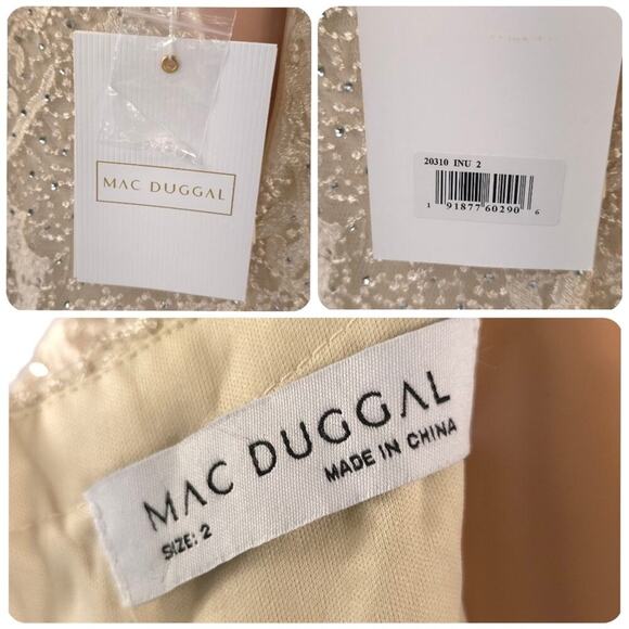 Mac Duggal Flutter Sleeve V-Neck Gown Ivory Nude Formal Maxi Beaded FLAWED - Picture 12 of 16